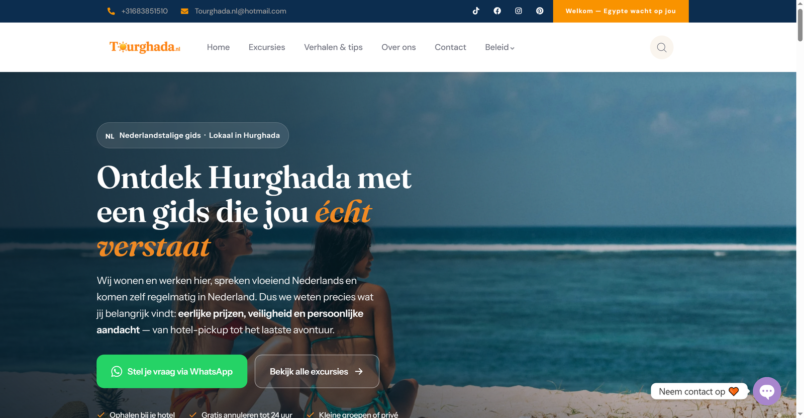 Tourghada Netherlands high quality hero section